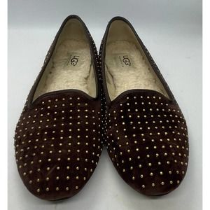 Ugg Australia Alloway Brown Suede Brass Studded Women’s Size 6 Loafers Slippers